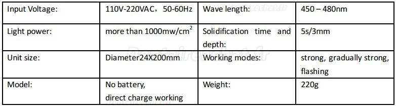 Lampe à polymériser led dentaire 1000mw/cm² 450-480nm